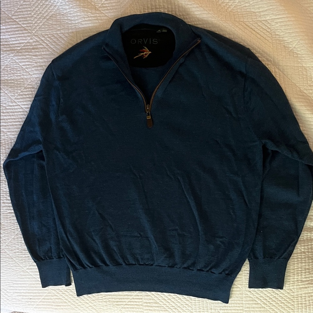 Orvis Men's Navy 100% Merino Wool Zip-Up Sweater